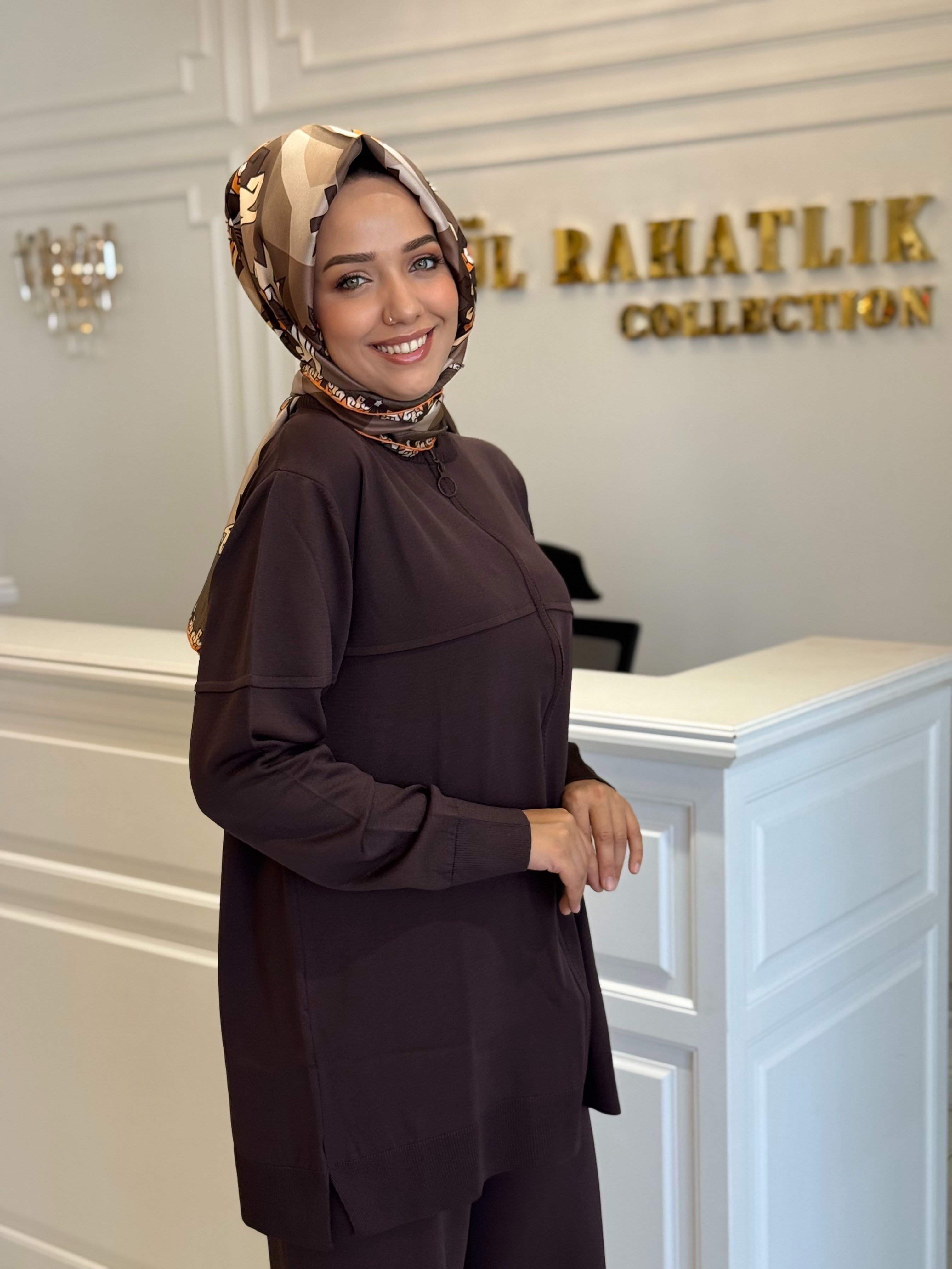 MY312 1782 FERMUARLI TRİKO TAKIM KAHVERENGİ