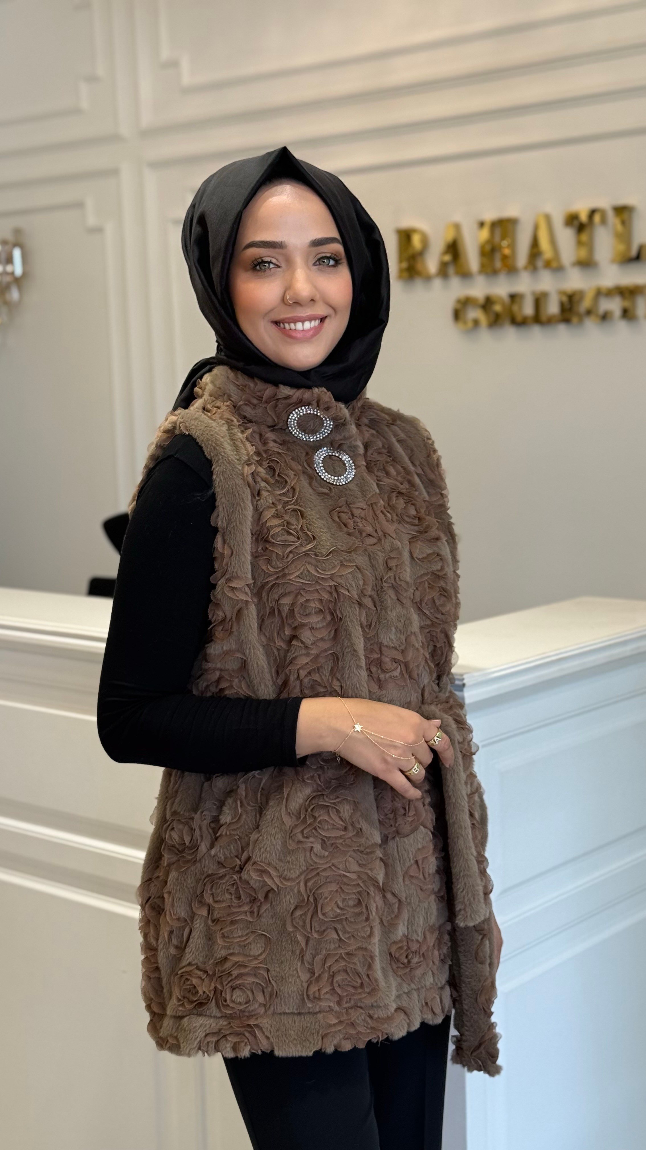 MY312 6219 NAKIŞLI TRİKO YELEK VİZON