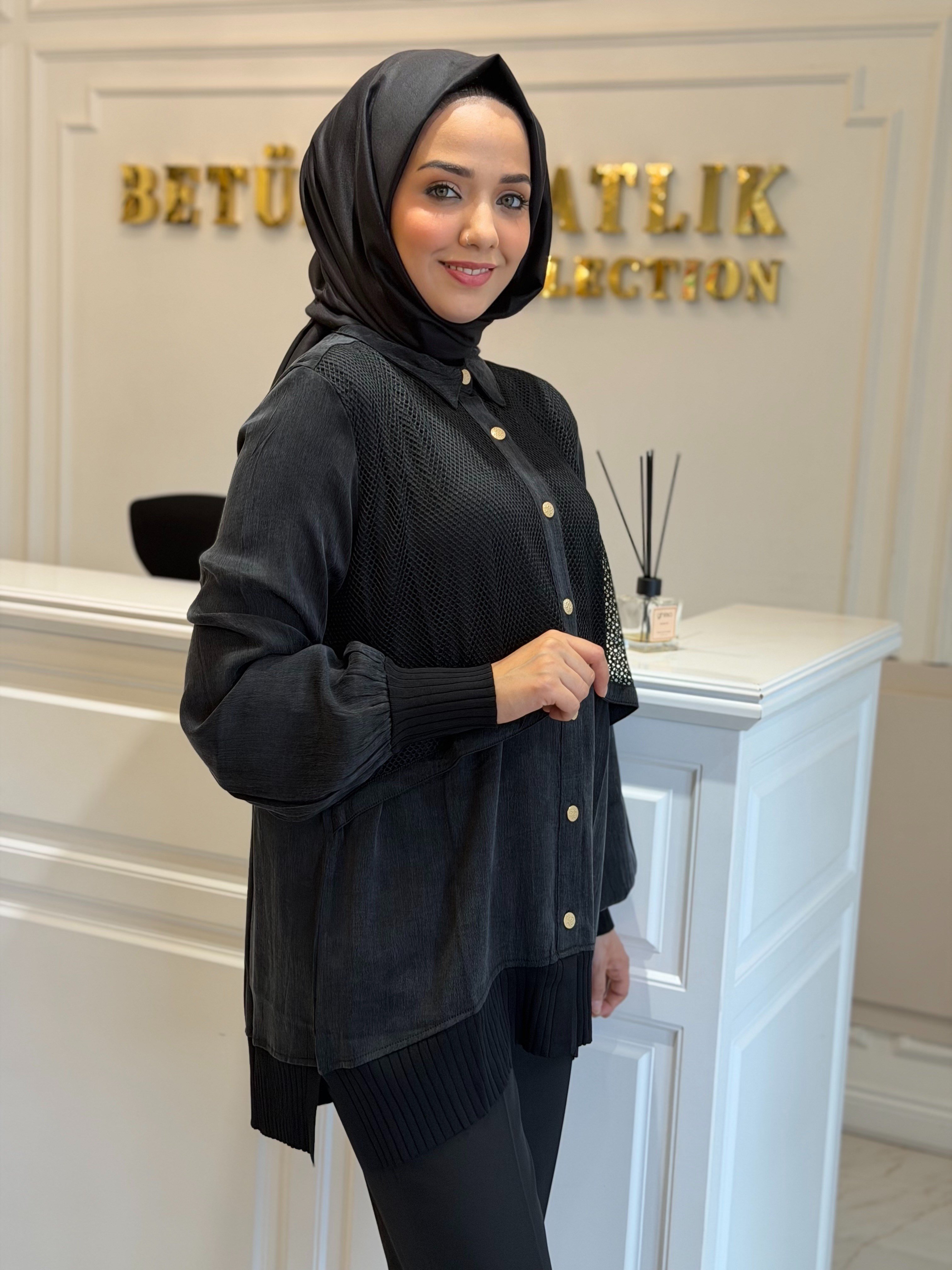 Niliwi File Yelekli Kupra Gömlek Antrasit