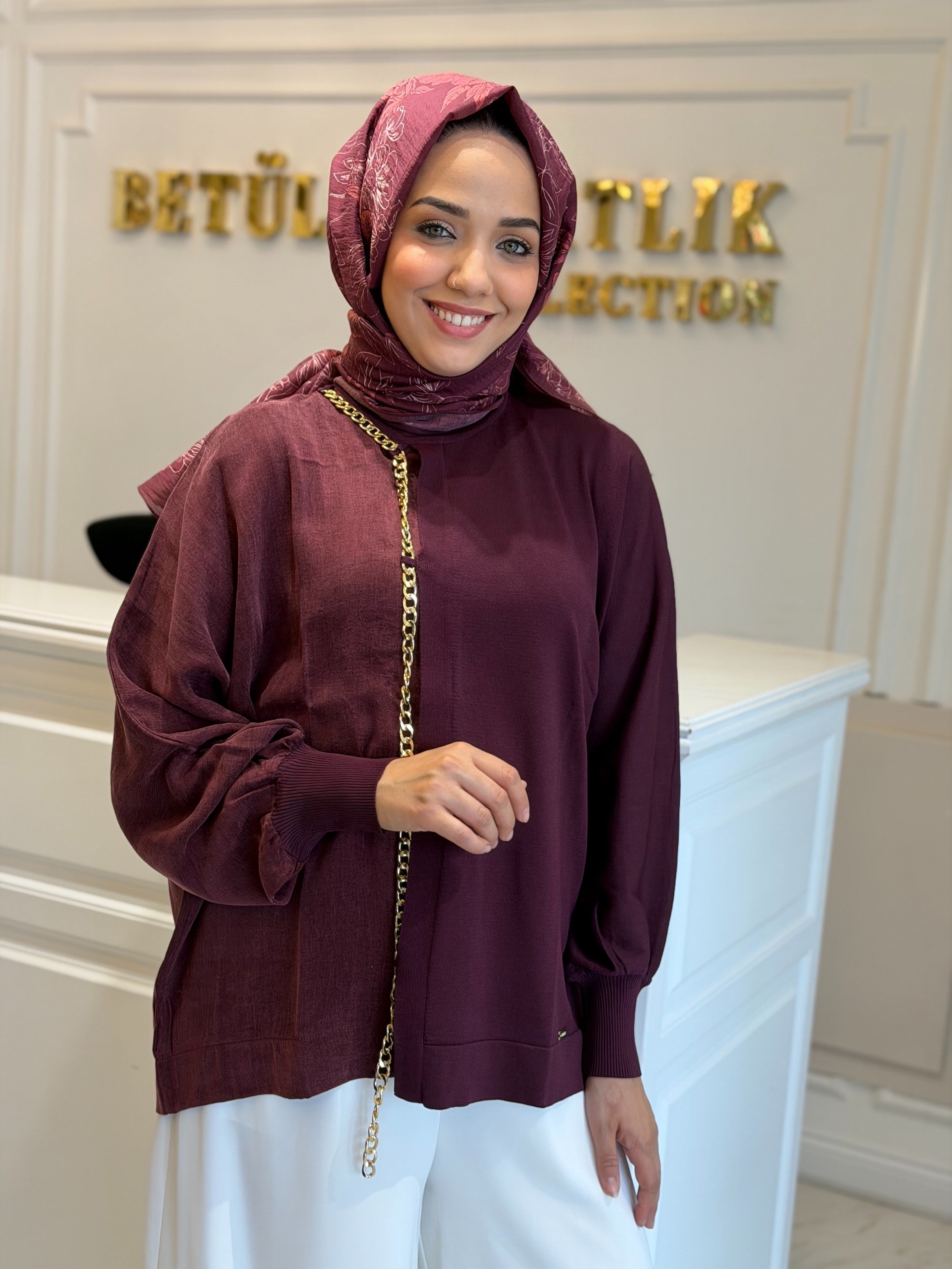 Niliwi Zincirli Yarasa Tunik Bordo