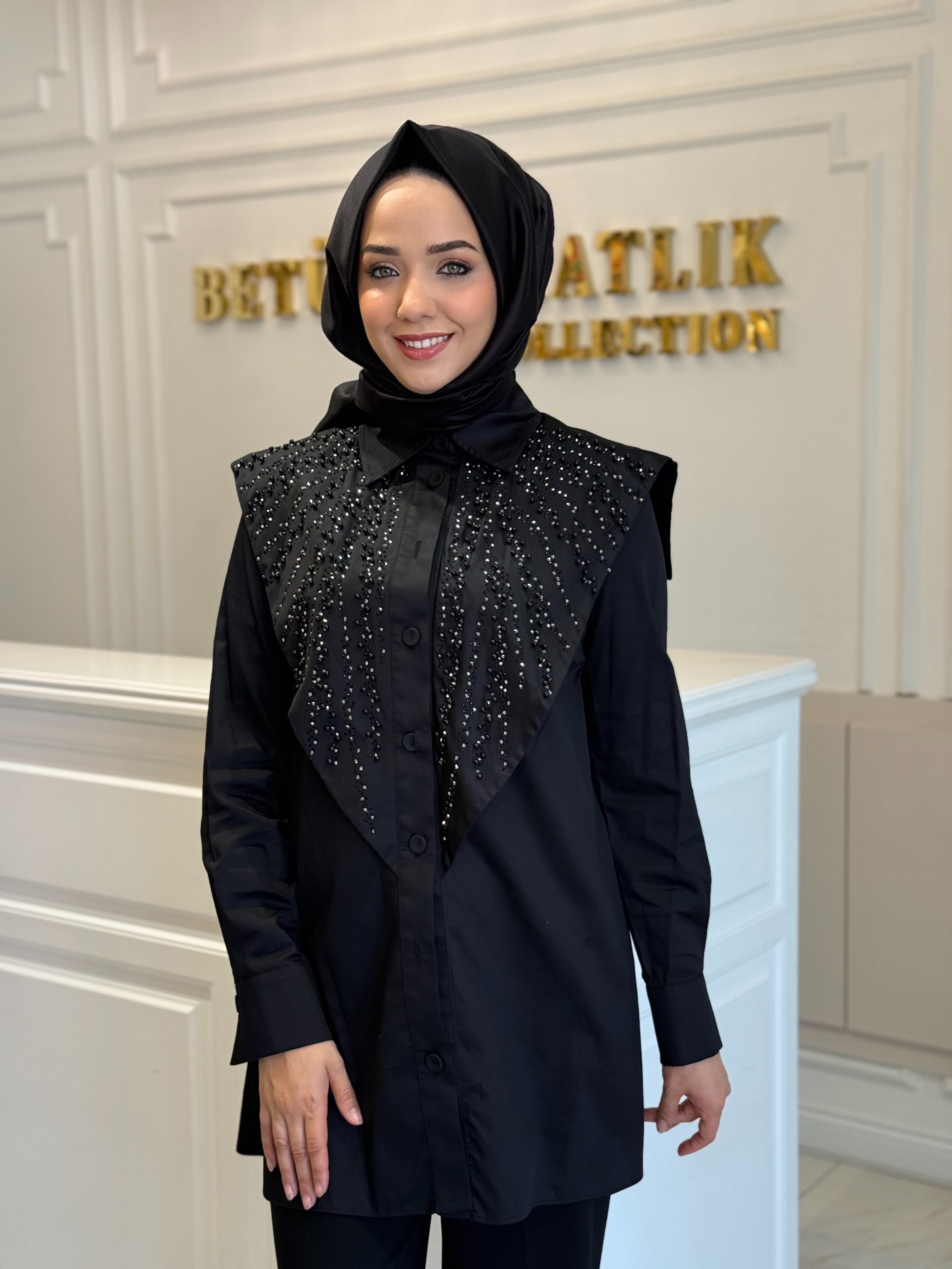 QUPRA TAŞLI GÖMLEK SİYAH