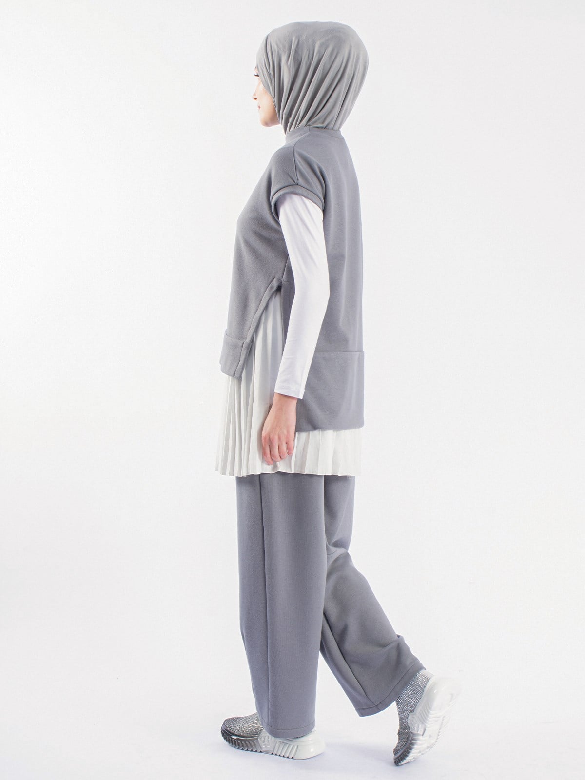  Baggy Sıfır Kol Kadın Sweatshirt&Baggy Kadın Eşofman İkili Takım
