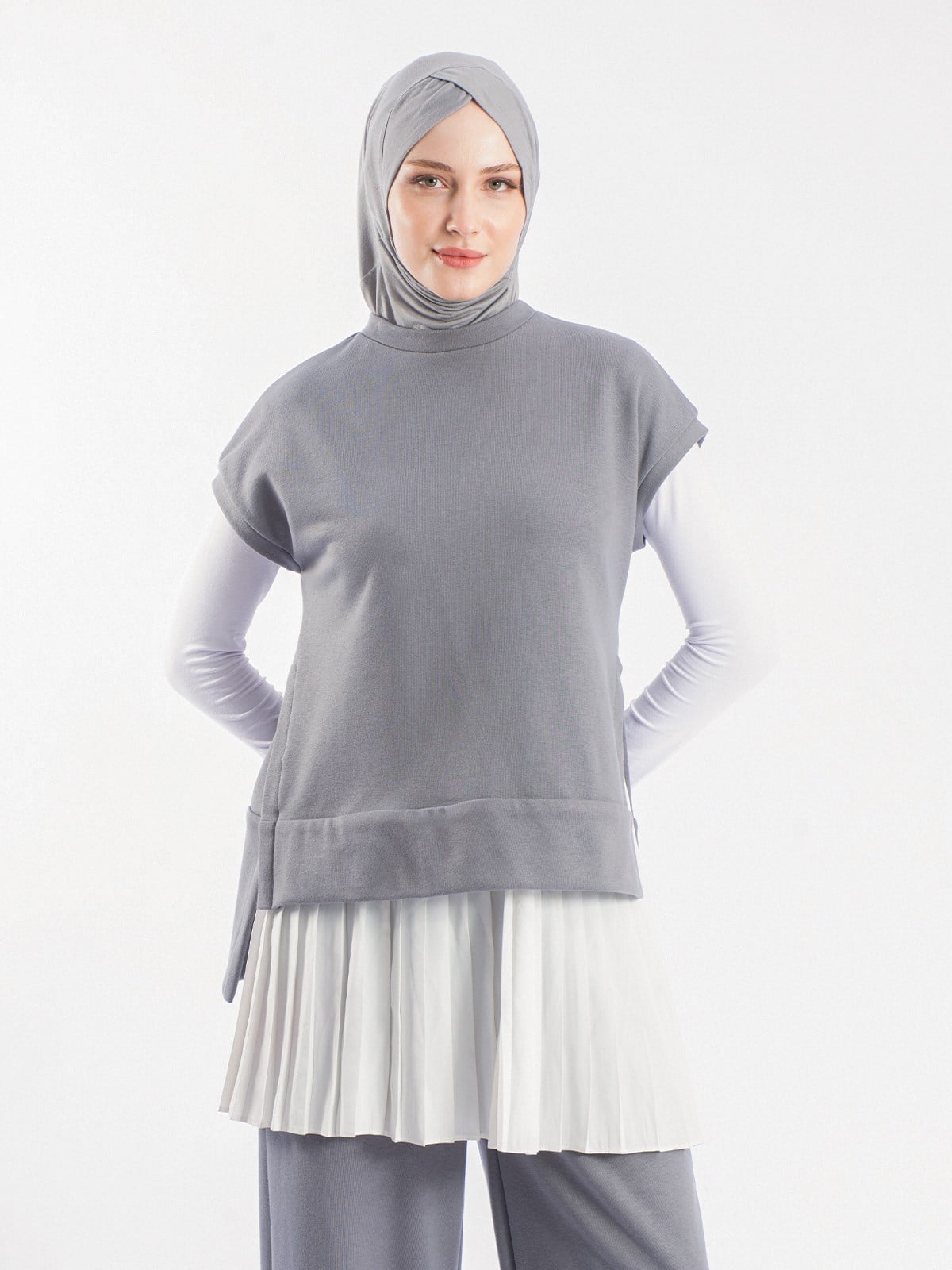  Baggy Sıfır Kol Kadın Sweatshirt&Baggy Kadın Eşofman İkili Takım