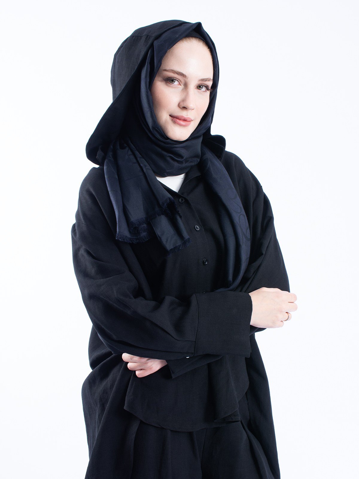 Keten Çıkarılabilir Kapüşonlu Düğmeli Oversize Kadın Gömlek
