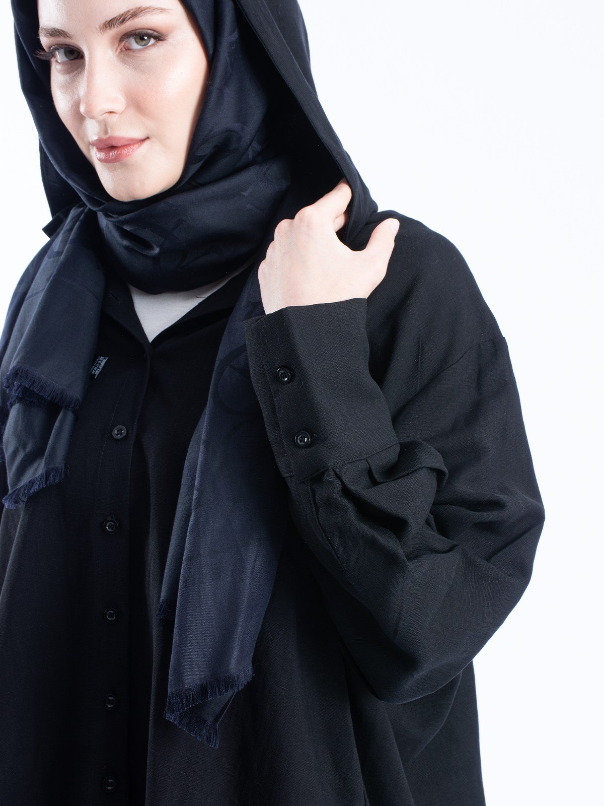 Keten Çıkarılabilir Kapüşonlu Düğmeli Oversize Kadın Gömlek