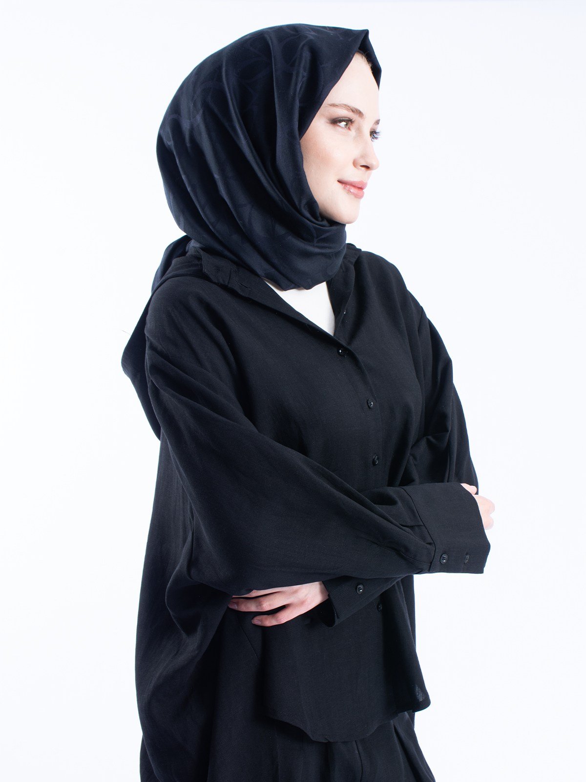 Keten Çıkarılabilir Kapüşonlu Düğmeli Oversize Kadın Gömlek