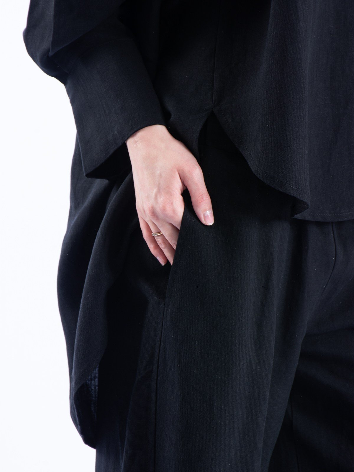 Keten Çıkarılabilir Kapüşonlu Düğmeli Oversize Kadın Gömlek