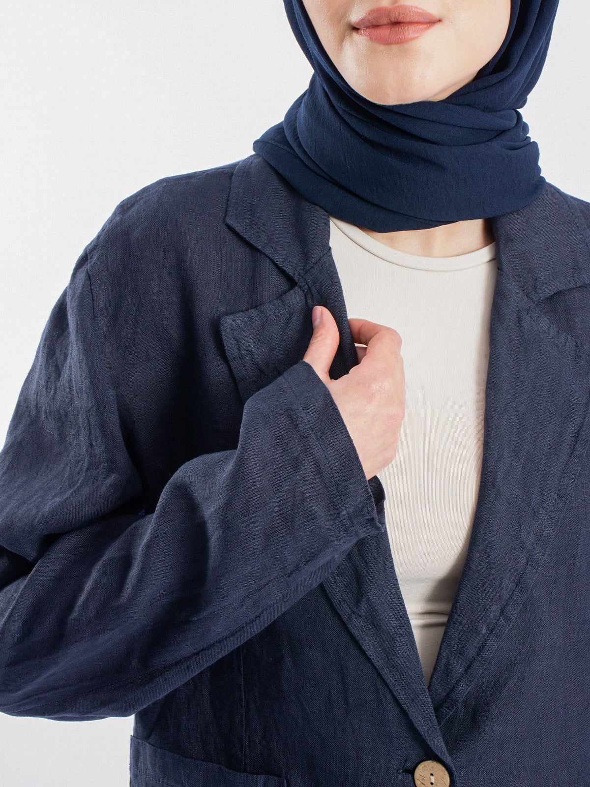 Keten Salaş Ceket Kadın Cep Detaylı Yazlık Blazer