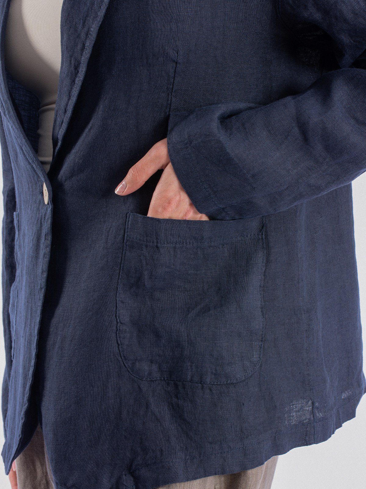 Keten Salaş Ceket Kadın Cep Detaylı Yazlık Blazer