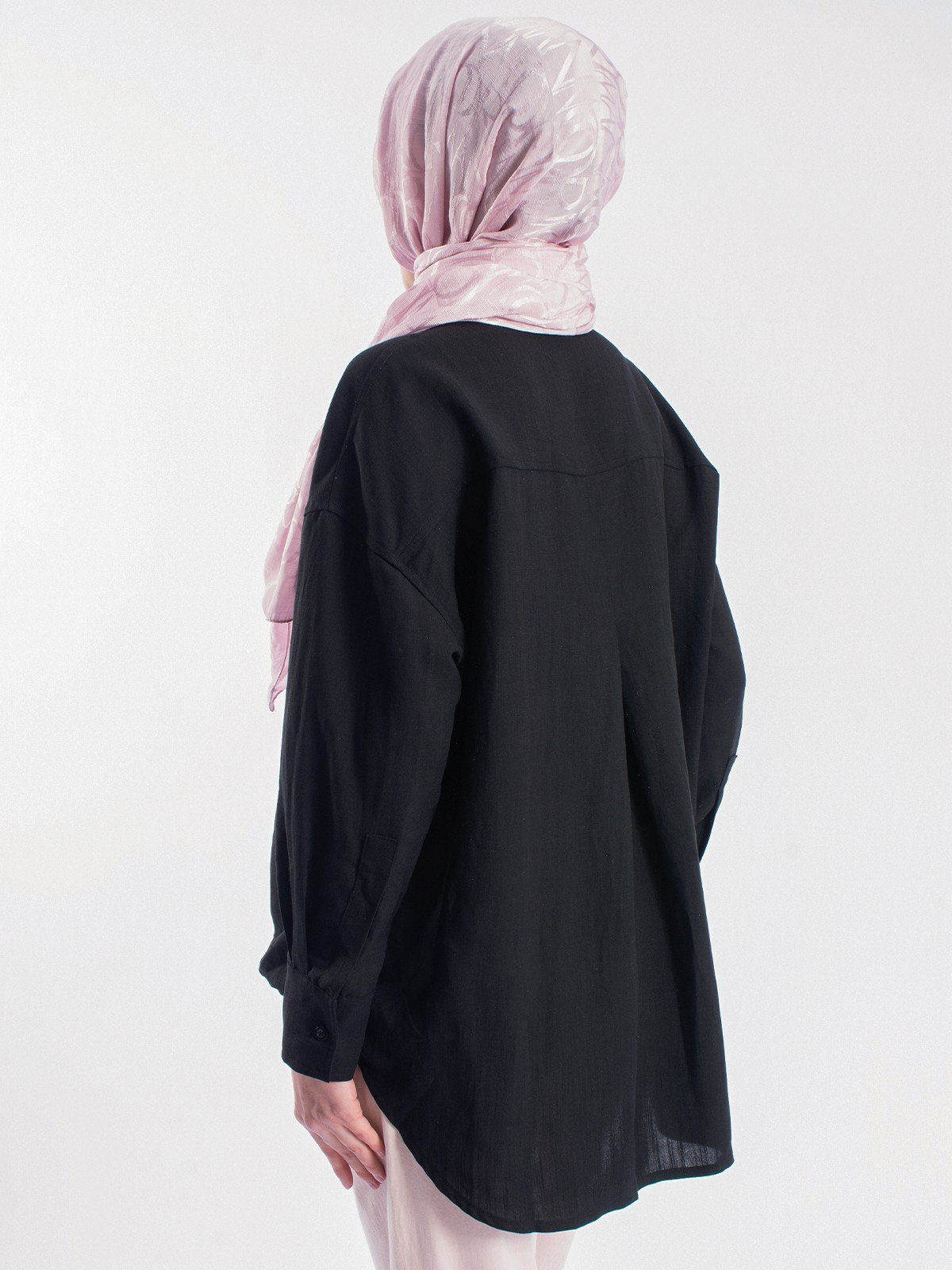 Oversize Kesim Uzun Keten Kadın Gömlek