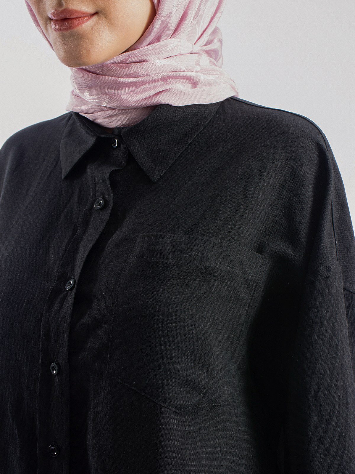Oversize Kesim Uzun Keten Kadın Gömlek