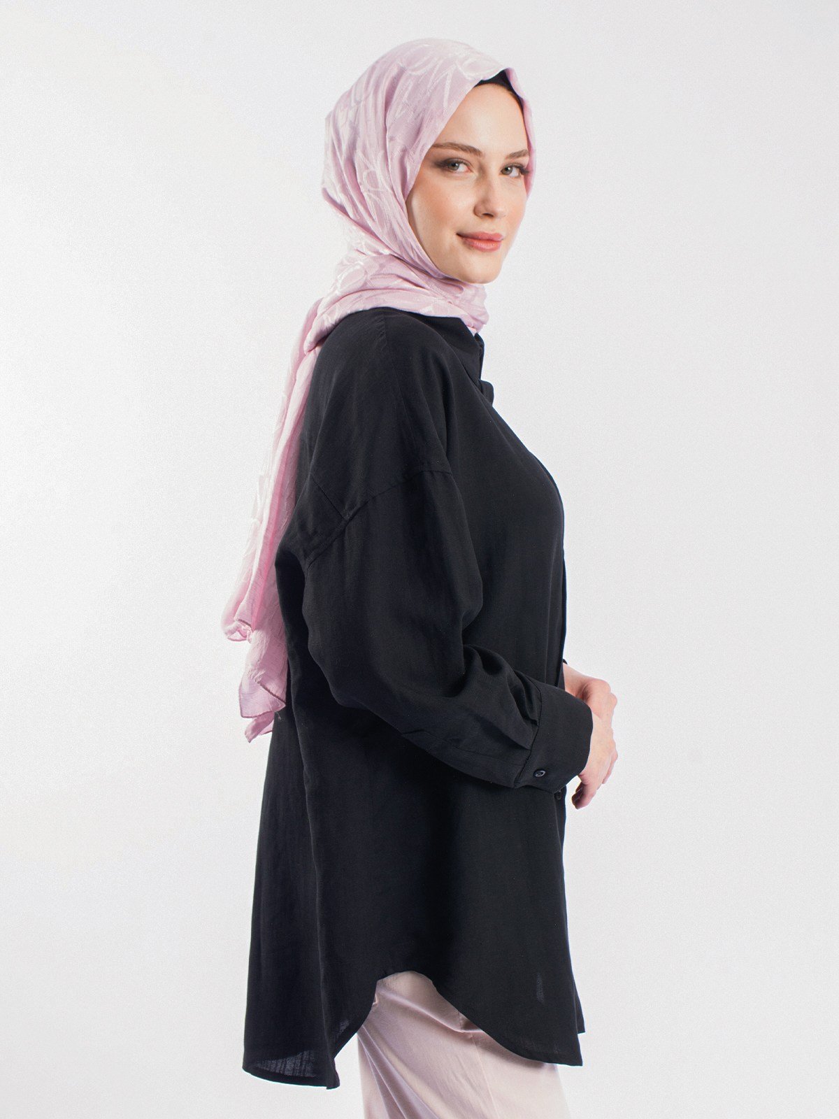 Oversize Kesim Uzun Keten Kadın Gömlek