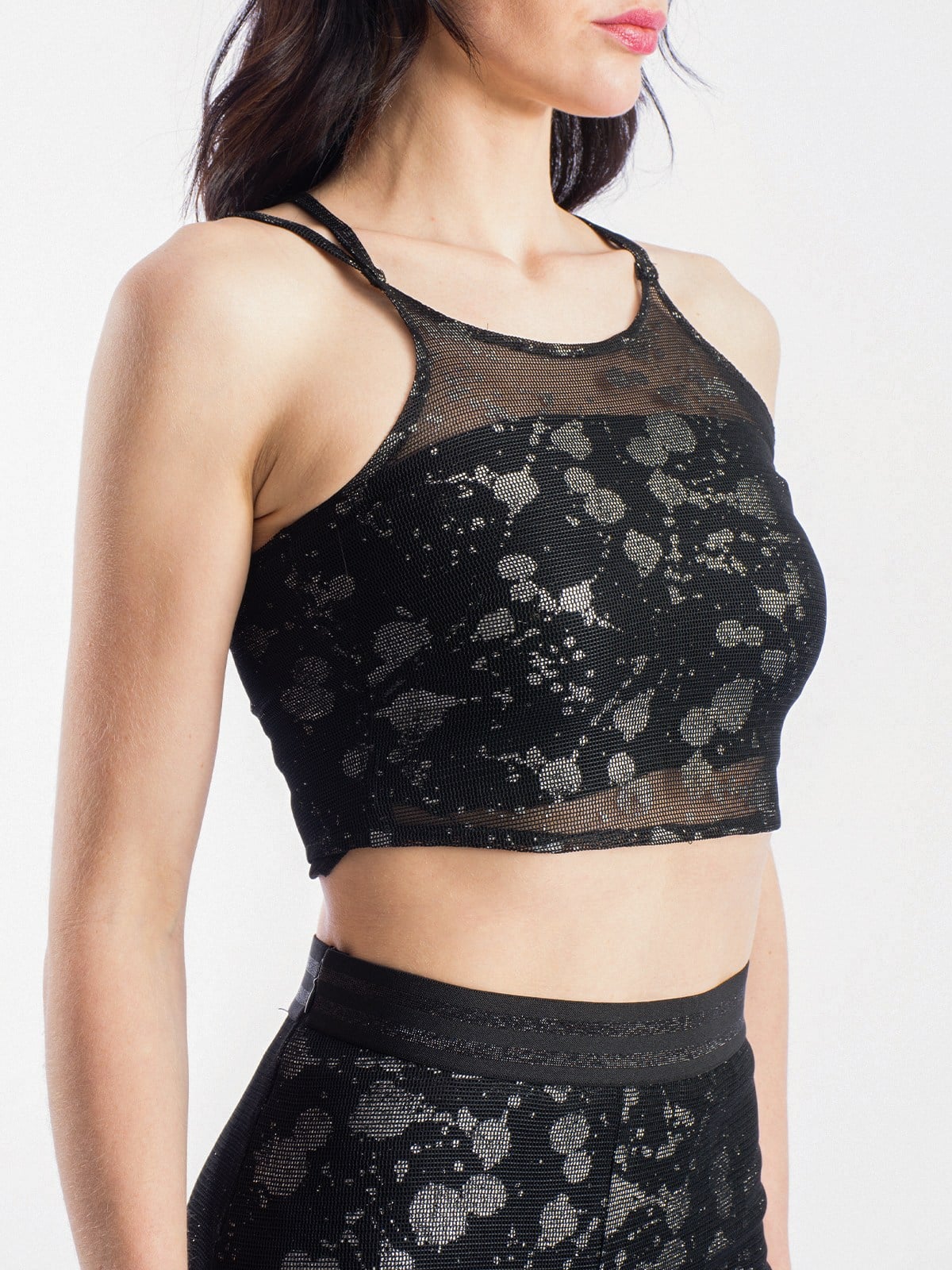 Simli File Sırtı Çapraz Askılı Crop Top Kadın Bluz