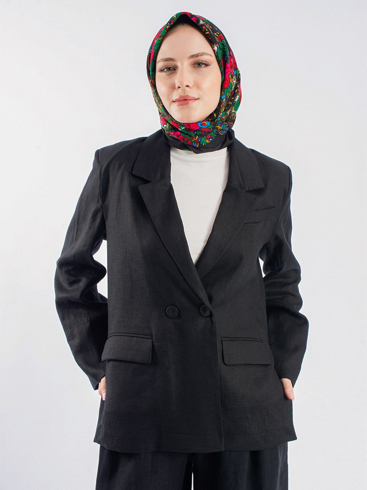 Yanları Yırtmaçlı Keten Oversize Ceket