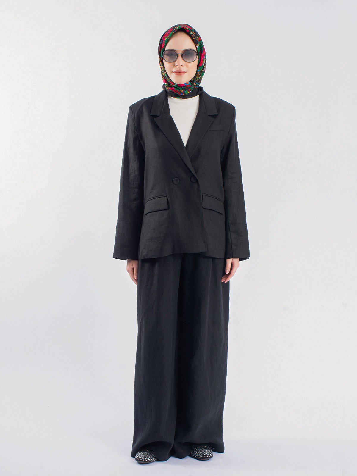 Yanları Yırtmaçlı Keten Oversize Ceket