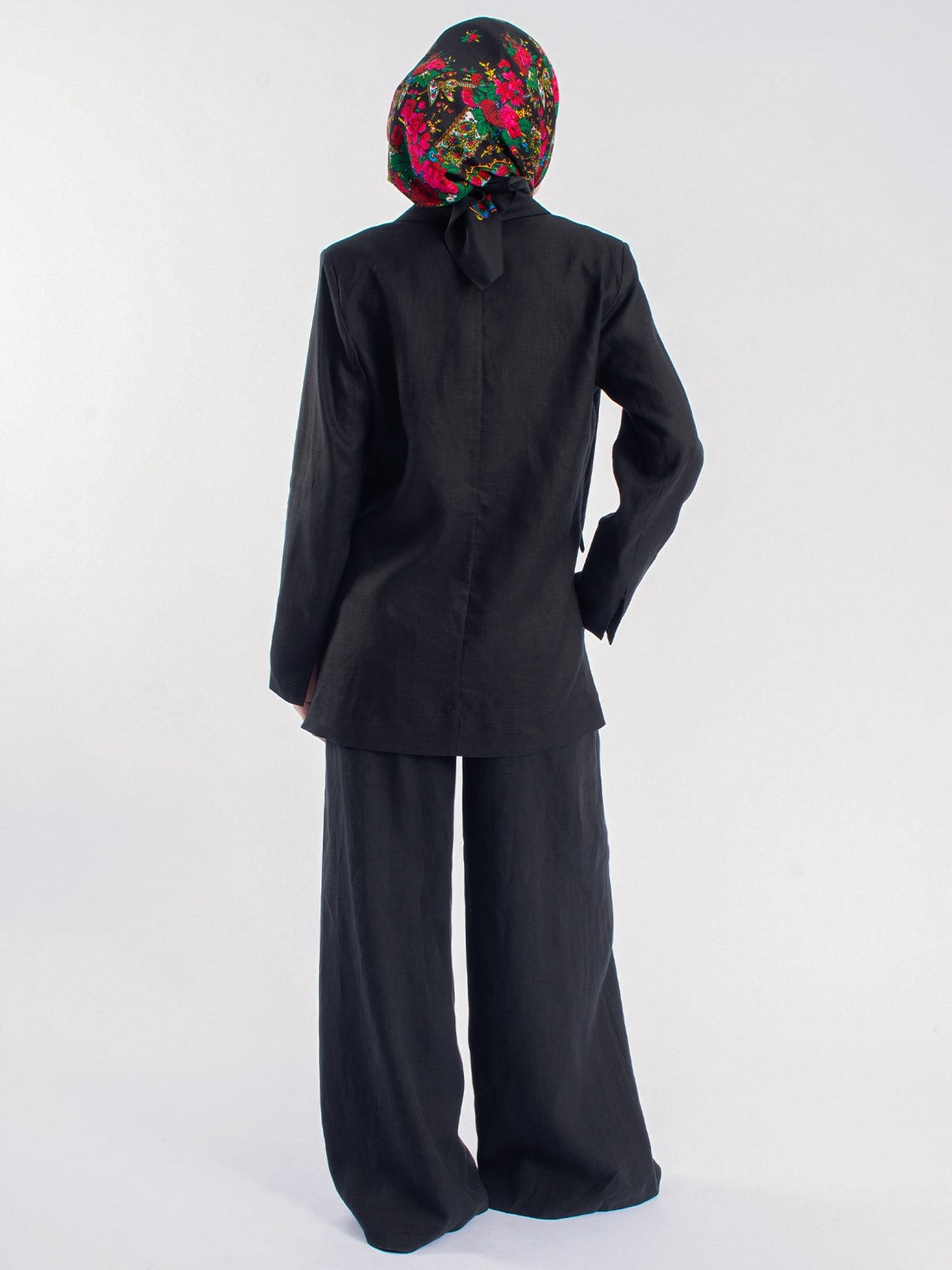 Yanları Yırtmaçlı Keten Oversize Ceket&Keten Palazzo Pantolon İkili Takım