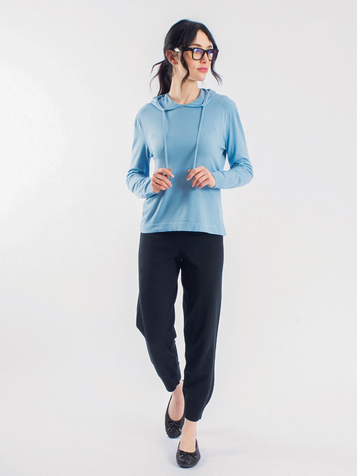 Yumuşak Dokulu Kapüşonlu Triko&Luna Jogger Yazlık Triko Pantolon İkili Takım
