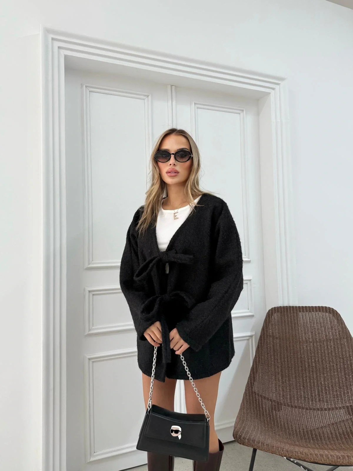 BAĞLAMA DETAY İÇ ASTARLI KAŞE MONT SİYAH