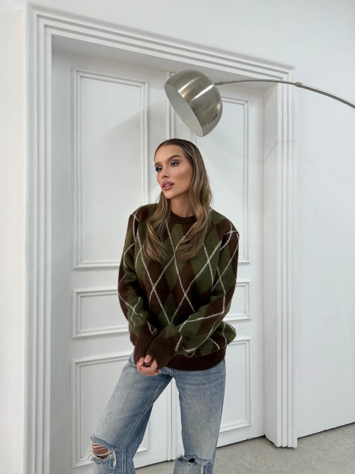 BAKLAVA DESEN BİSİKLET YAKA KAZAK HAKİ