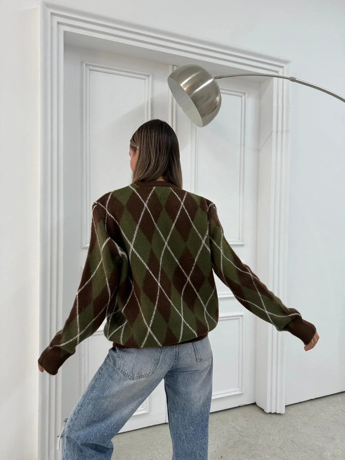 BAKLAVA DESEN BİSİKLET YAKA KAZAK HAKİ