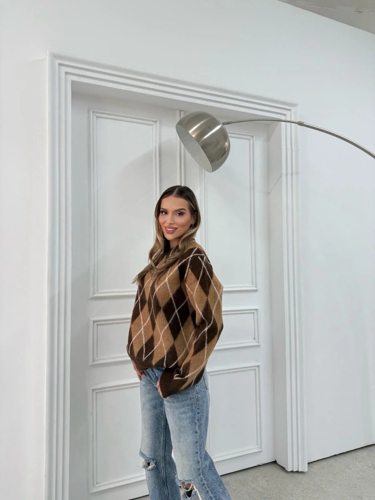 BAKLAVA DESEN BİSİKLET YAKA KAZAK KAHVE