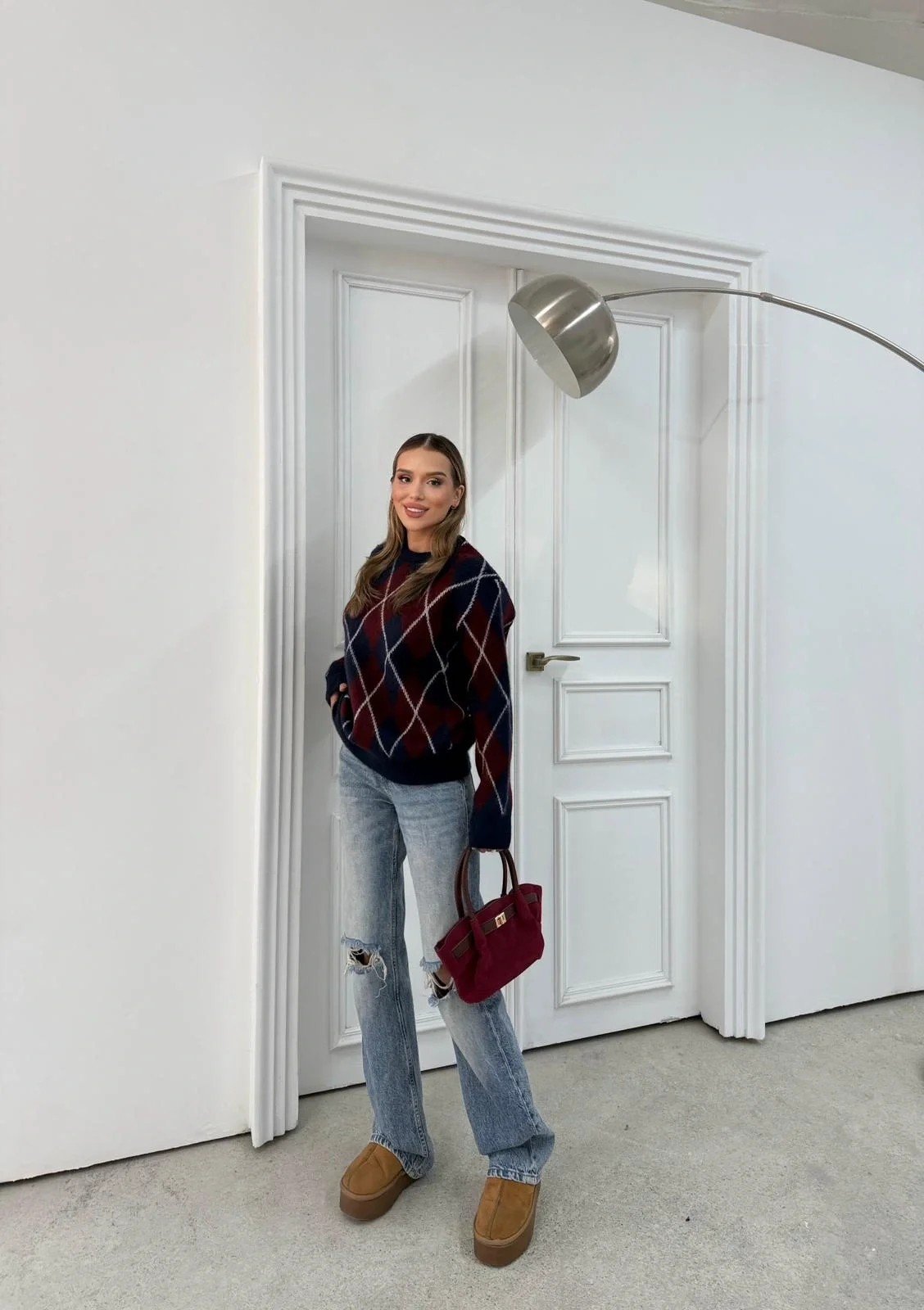 BAKLAVA DESEN BİSİKLET YAKA KAZAK LACİVERT