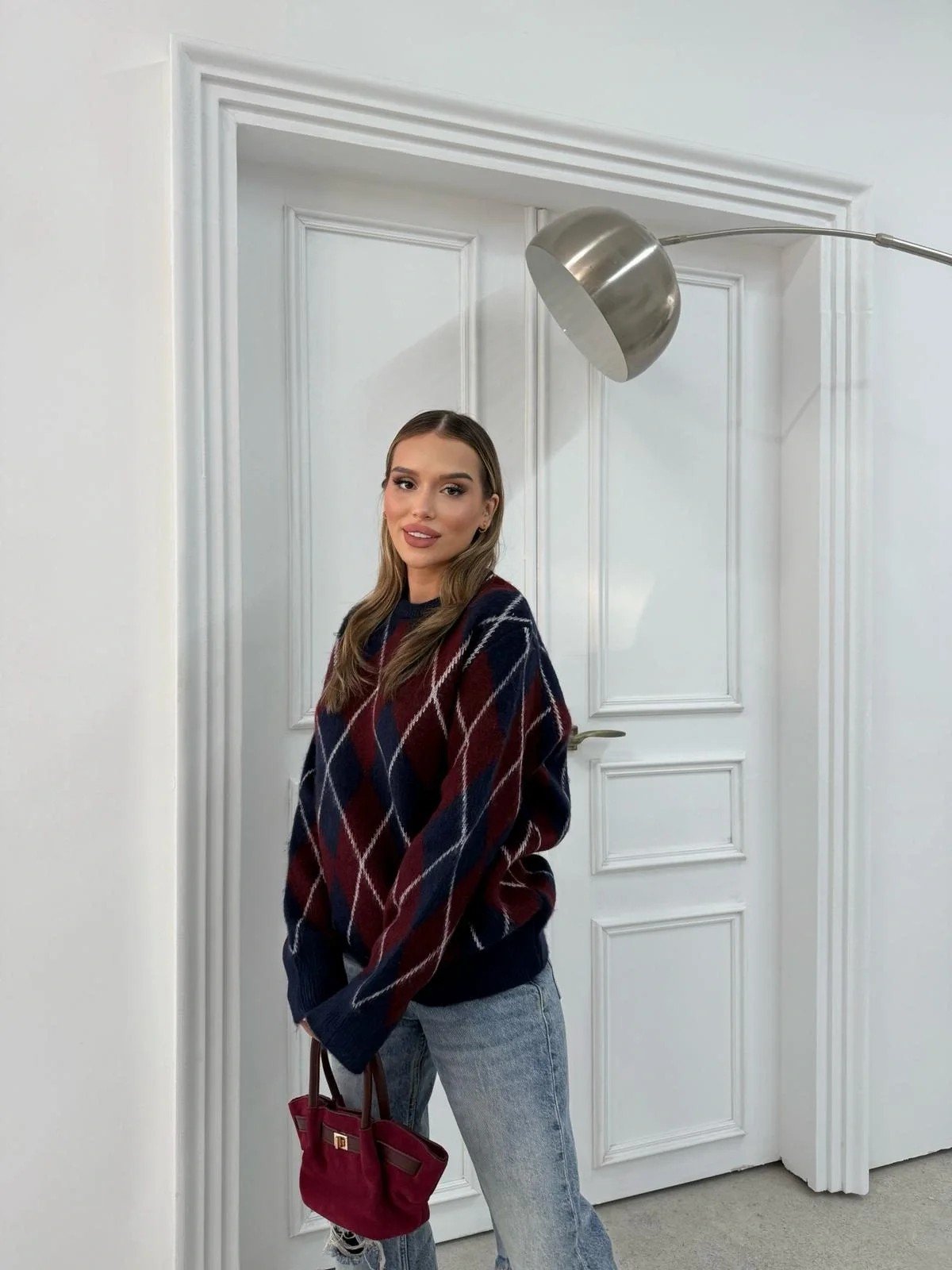 BAKLAVA DESEN BİSİKLET YAKA KAZAK LACİVERT