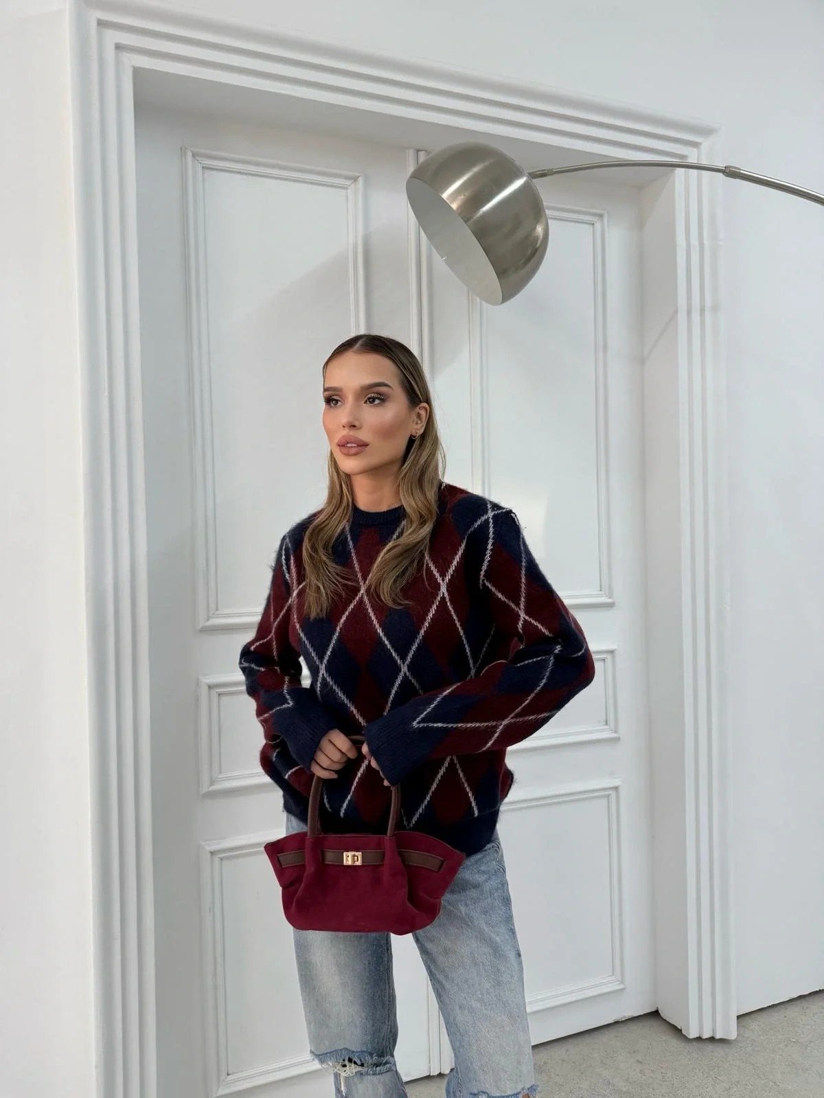 BAKLAVA DESEN BİSİKLET YAKA KAZAK LACİVERT