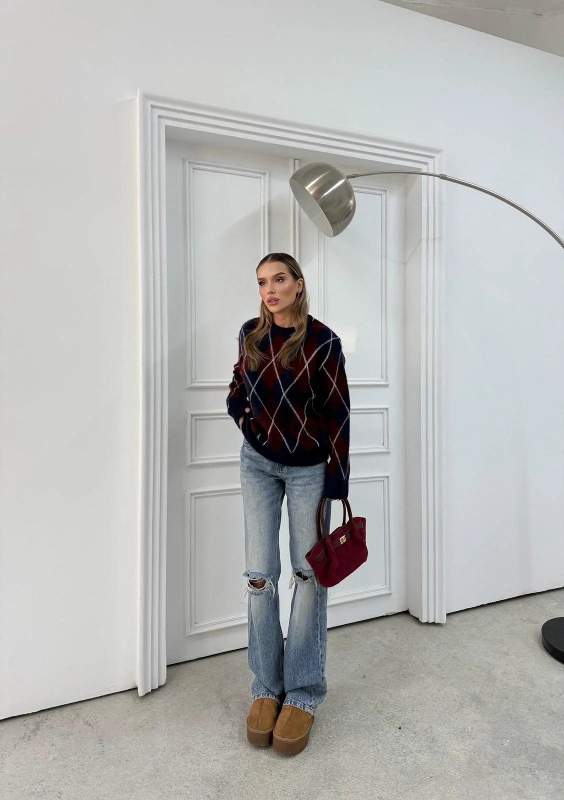 BAKLAVA DESEN BİSİKLET YAKA KAZAK LACİVERT