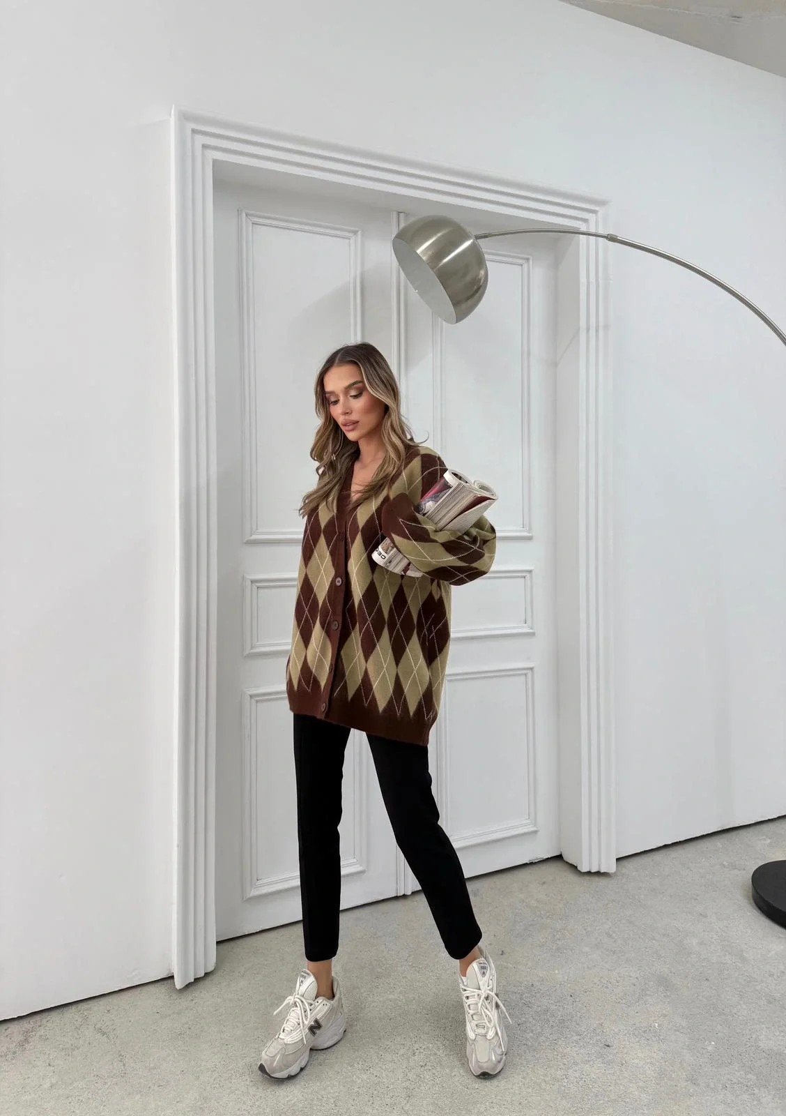 BAKLAVA DESEN OVERSİZE TRİKO HIRKA HAKİ