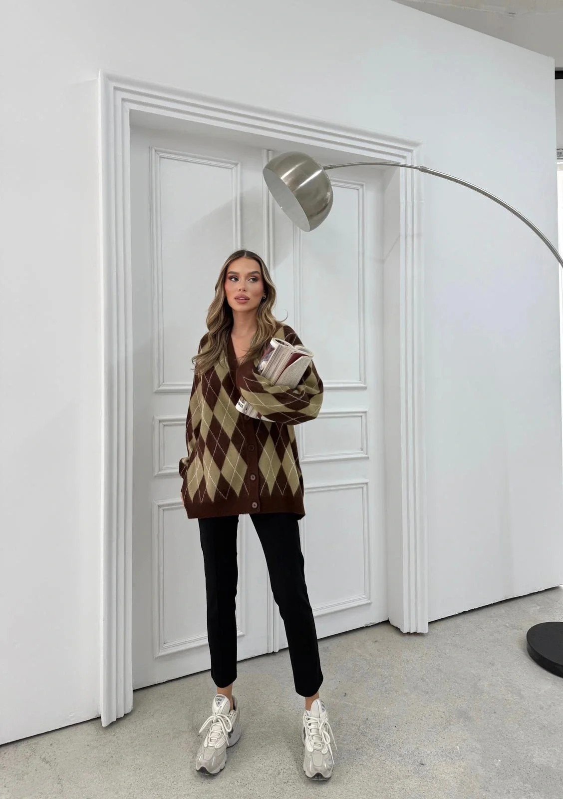 BAKLAVA DESEN OVERSİZE TRİKO HIRKA HAKİ