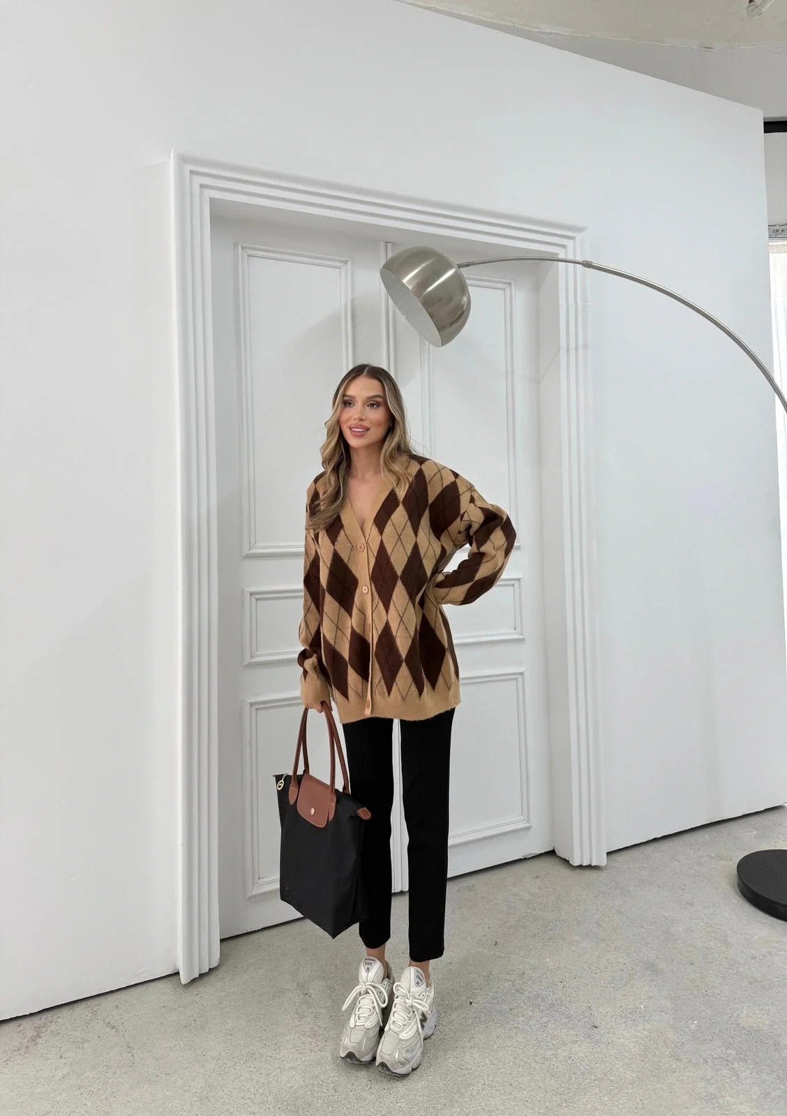 BAKLAVA DESEN OVERSİZE TRİKO HIRKA KAHVE