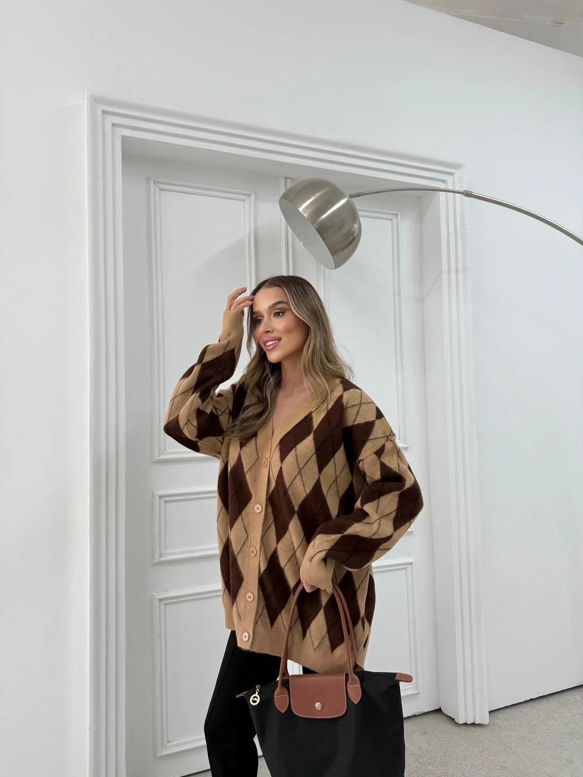 BAKLAVA DESEN OVERSİZE TRİKO HIRKA KAHVE