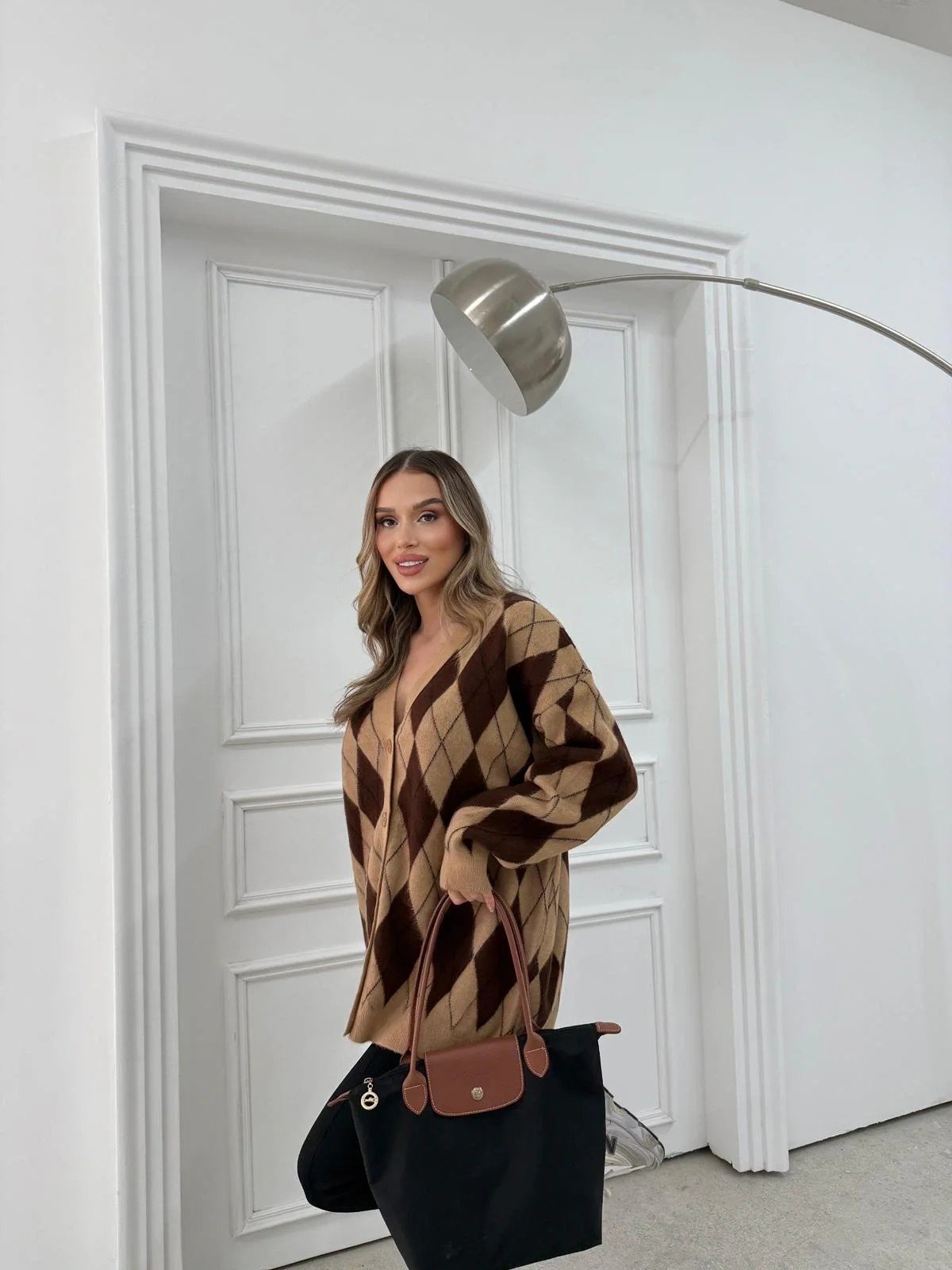 BAKLAVA DESEN OVERSİZE TRİKO HIRKA KAHVE