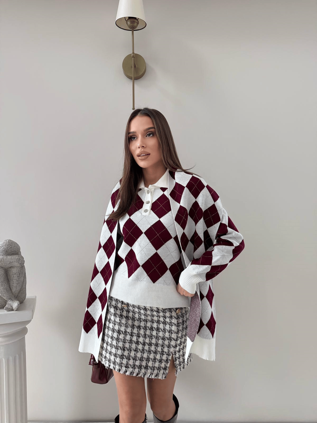 BAKLAVA DESEN POLO YAKA ATKI DETAY KAZAK BORDO