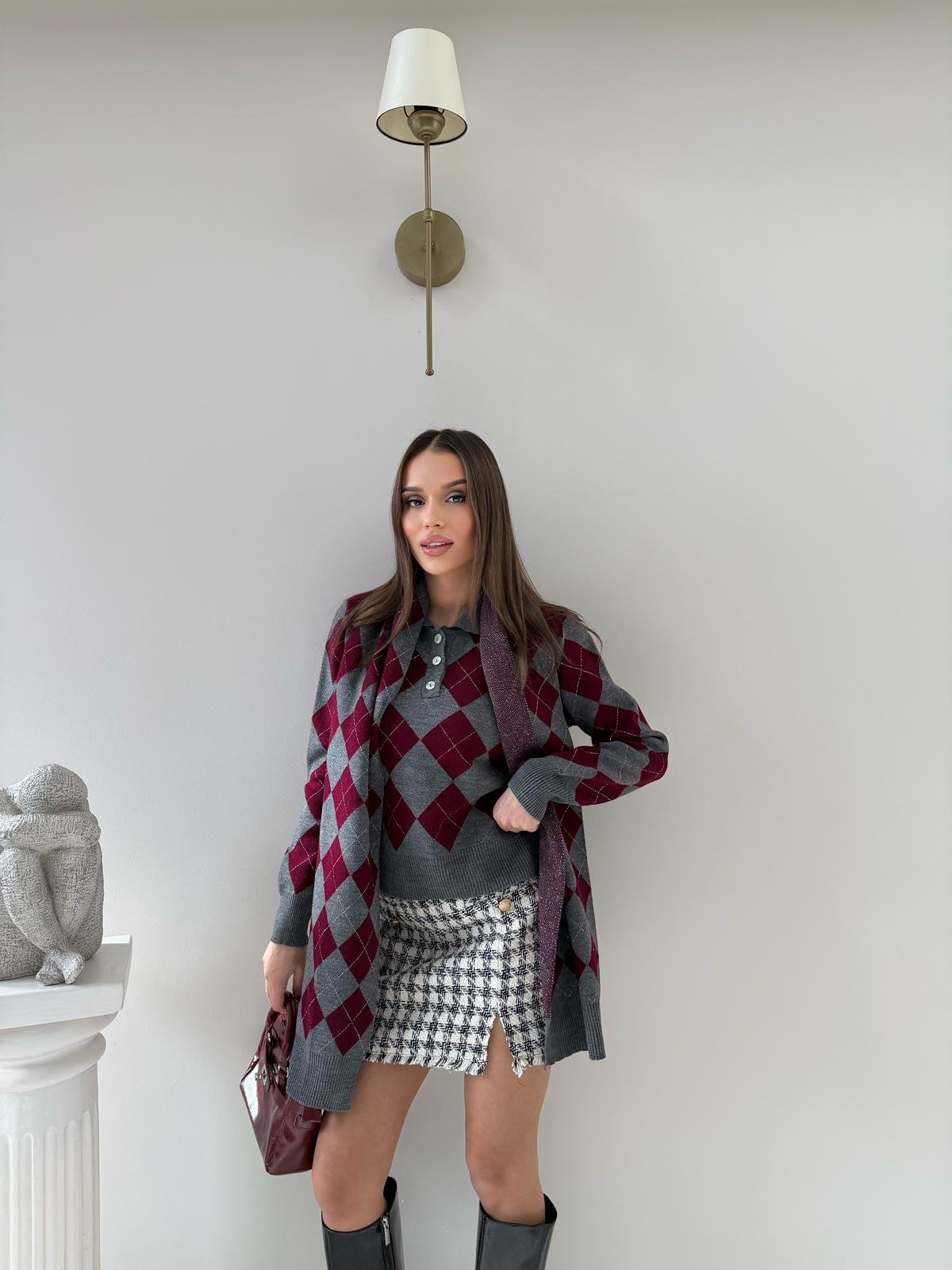 BAKLAVA DESEN POLO YAKA ATKI DETAY KAZAK ANTRASİT