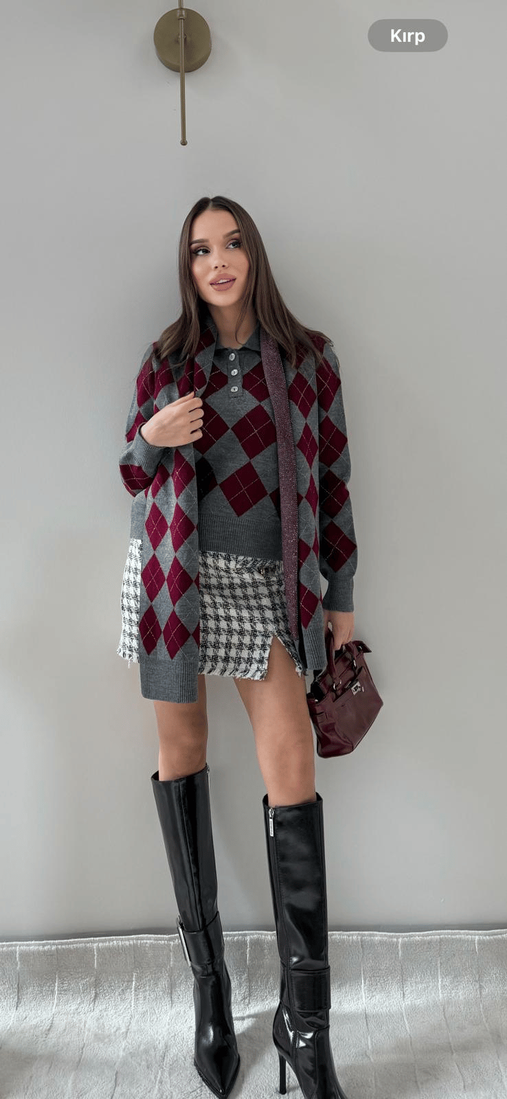 BAKLAVA DESEN POLO YAKA ATKI DETAY KAZAK ANTRASİT