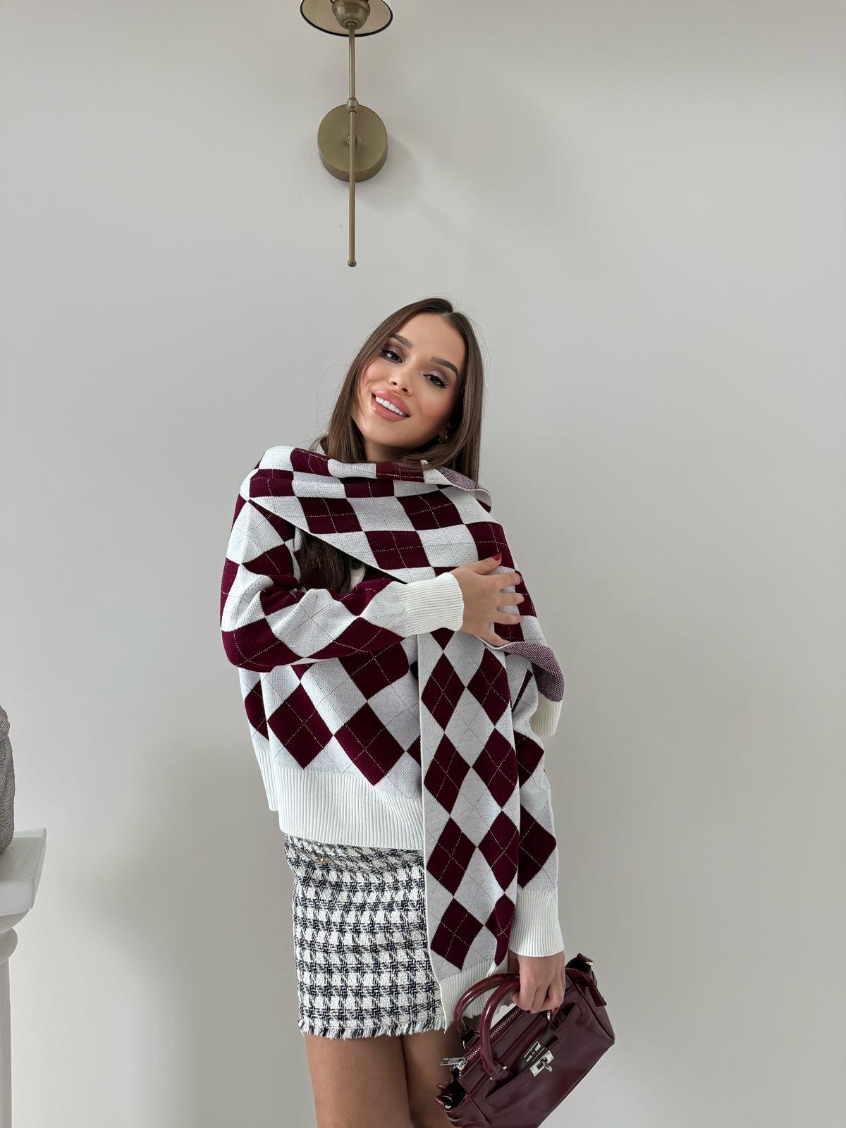 BAKLAVA DESEN POLO YAKA ATKI DETAY KAZAK BORDO