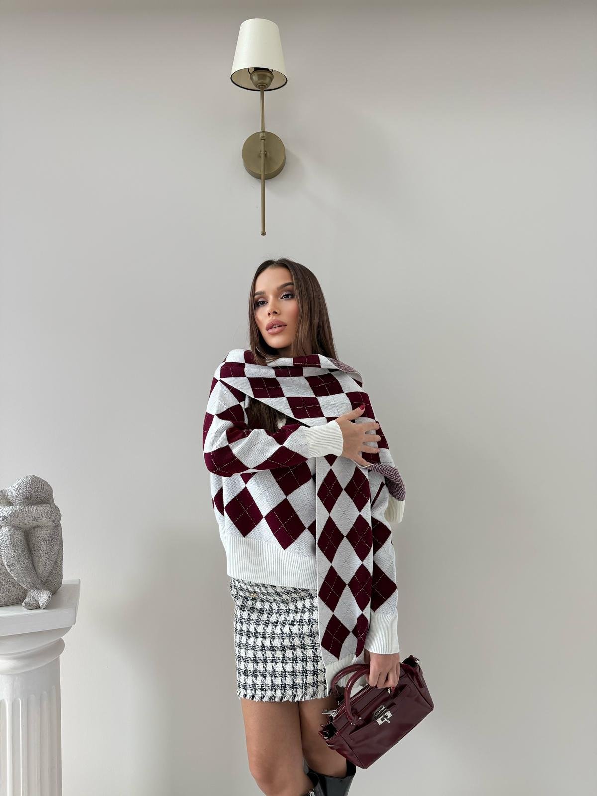 BAKLAVA DESEN POLO YAKA ATKI DETAY KAZAK BORDO