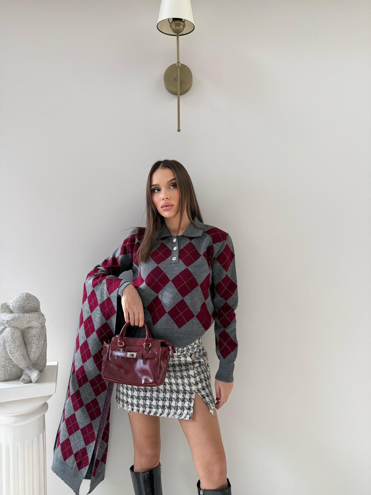 BAKLAVA DESEN POLO YAKA ATKI DETAY KAZAK ANTRASİT