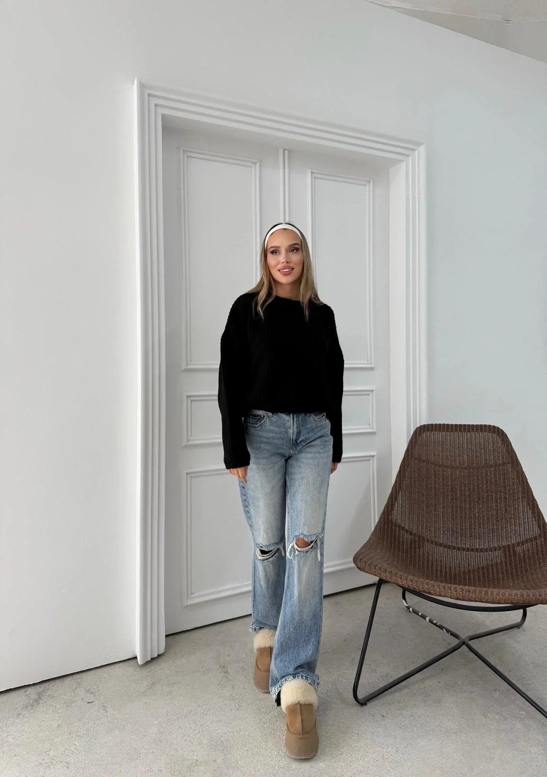 BALON KOL OVERSİZE TRİKO KAZAK SİYAH