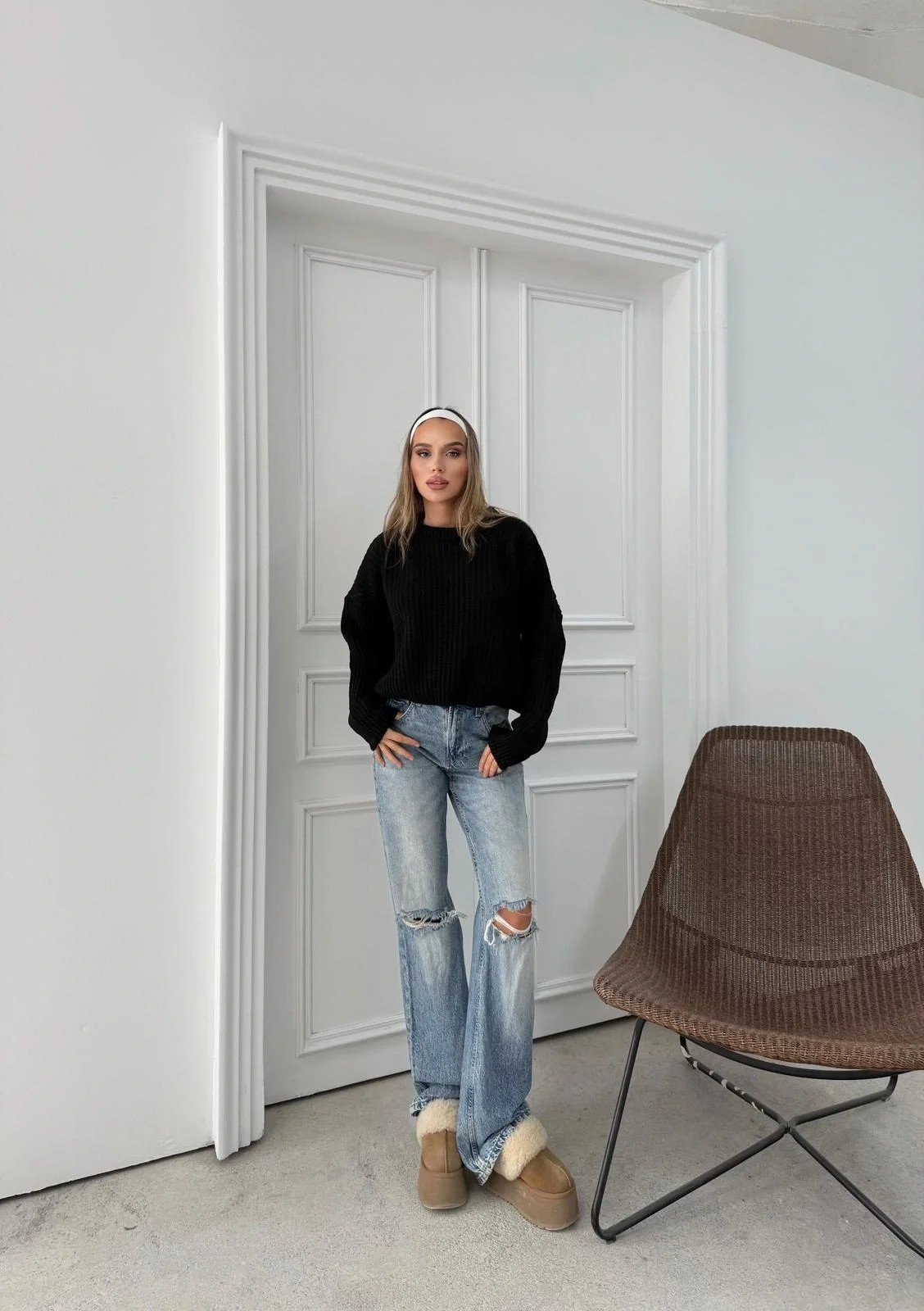 BALON KOL OVERSİZE TRİKO KAZAK SİYAH