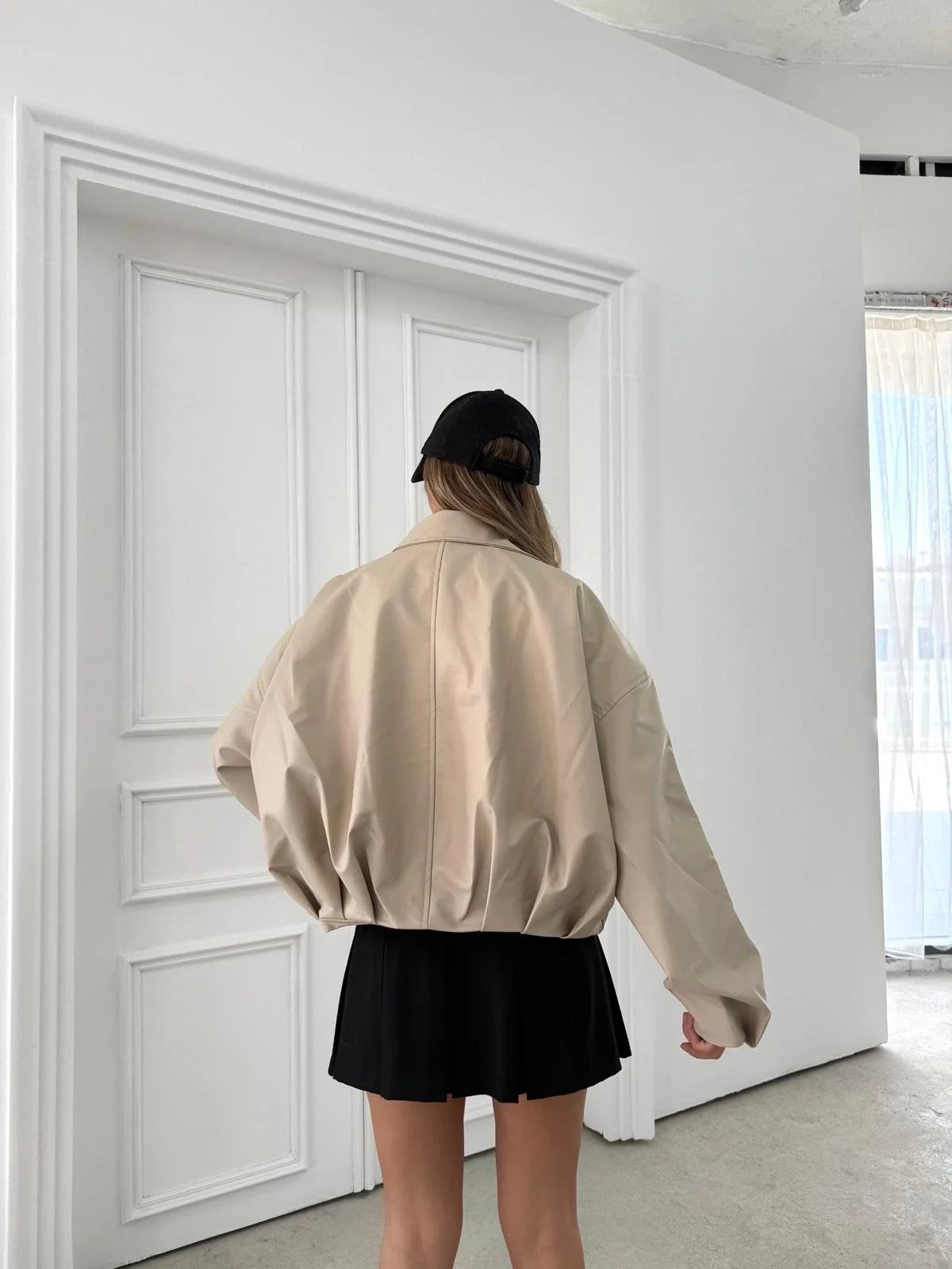 BEL KEMER DETAY DERİ CEKET KREM 3137