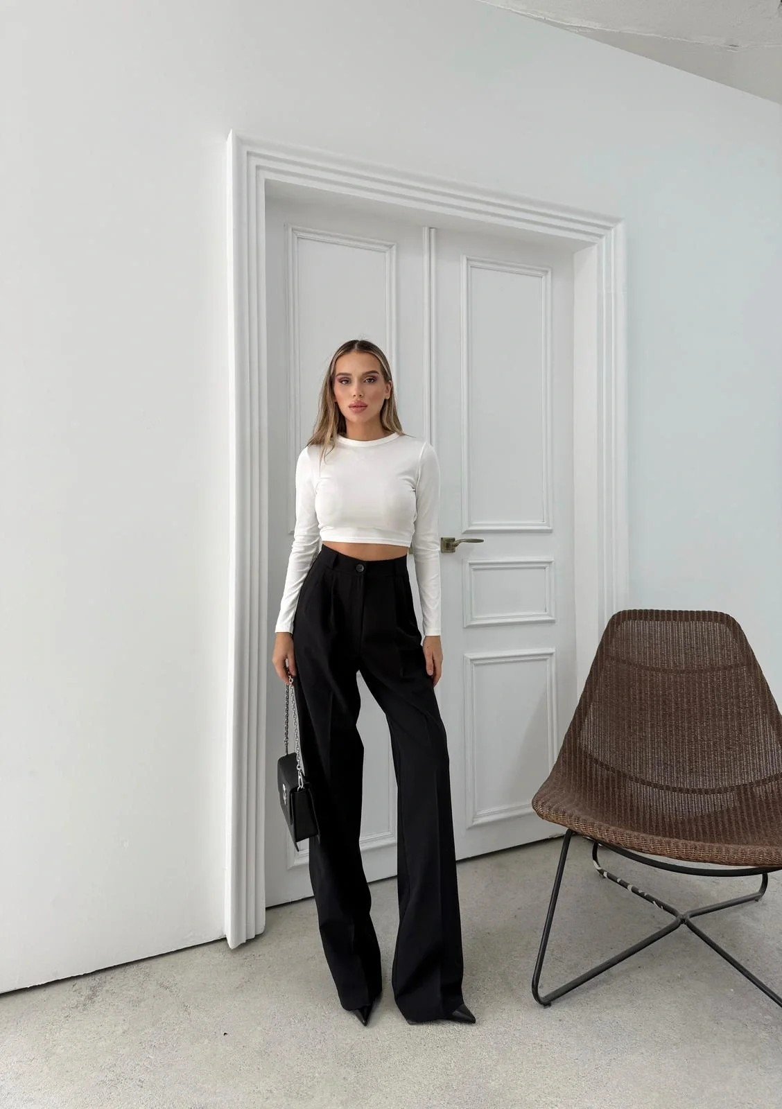 BEL LASTİKLİ YÜKSEK BEL PALAZZO KUMAŞ PANTOLON SİYAH