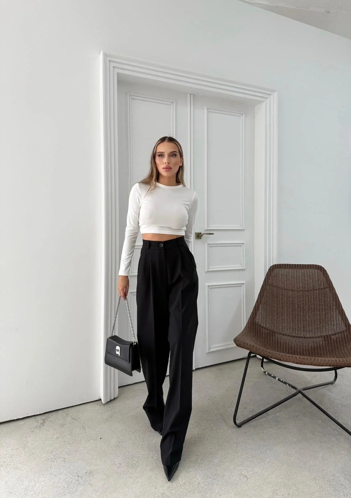 BEL LASTİKLİ YÜKSEK BEL PALAZZO KUMAŞ PANTOLON SİYAH