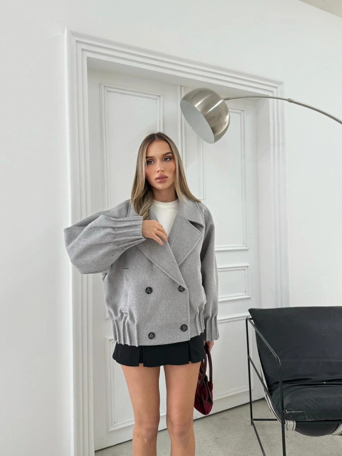 BEL VE KOL DİKİŞ DETAY İÇ ASTARLI KAŞE KABAN GRİ 2067