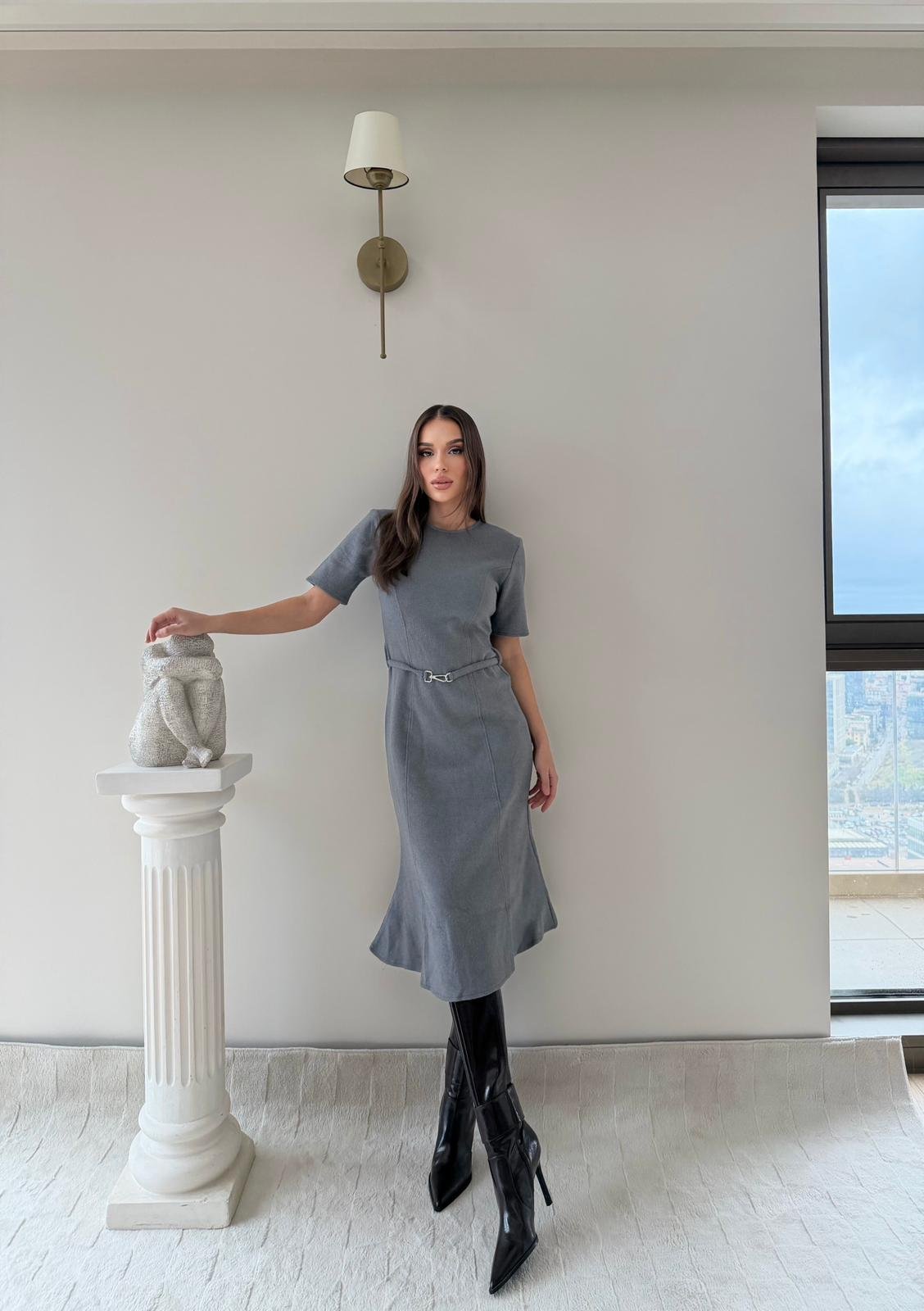 Çan Etek Detay Selanik Elbise Gri 2029