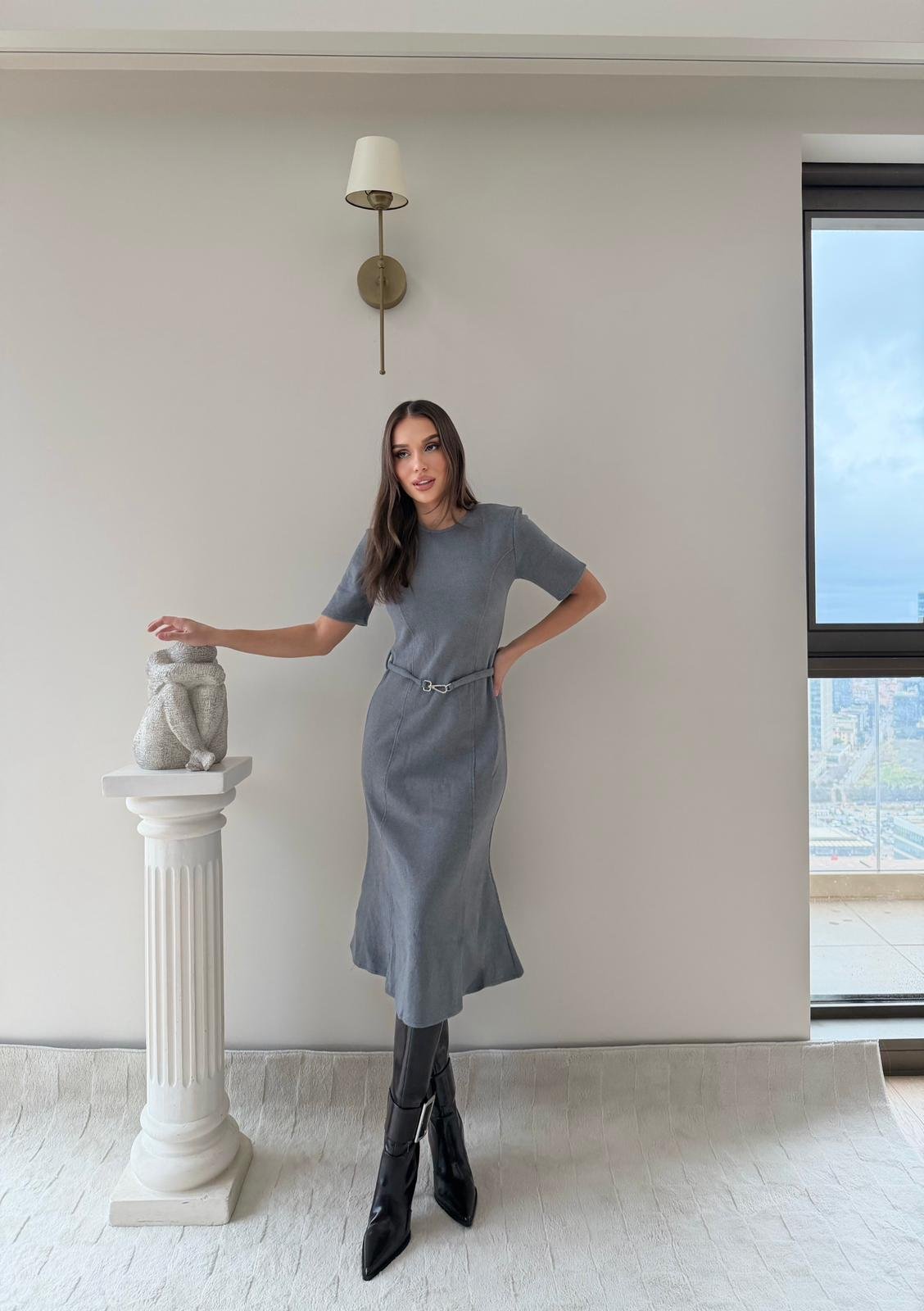 Çan Etek Detay Selanik Elbise Gri 2029