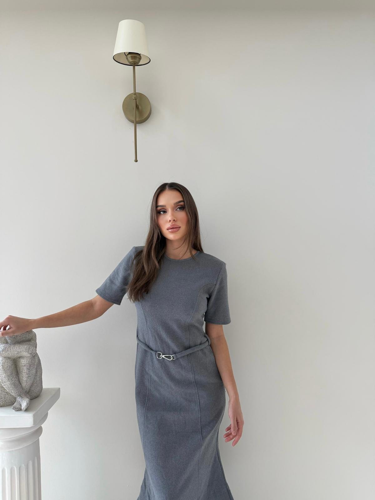 Çan Etek Detay Selanik Elbise Gri 2029