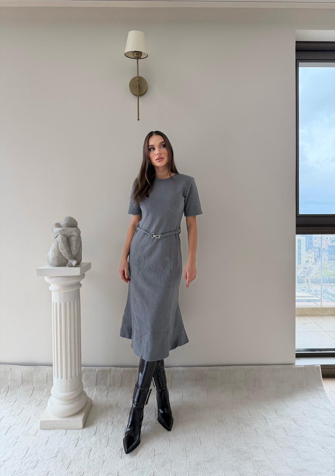 Çan Etek Detay Selanik Elbise Gri 2029